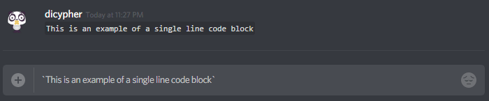 Discord Single Line Code Block Formatting - WriteBots