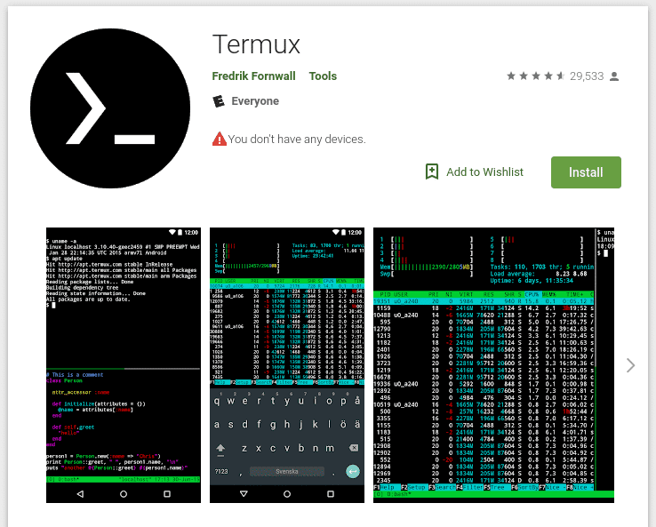 Termux Terminal Emulator for Android Screenshot