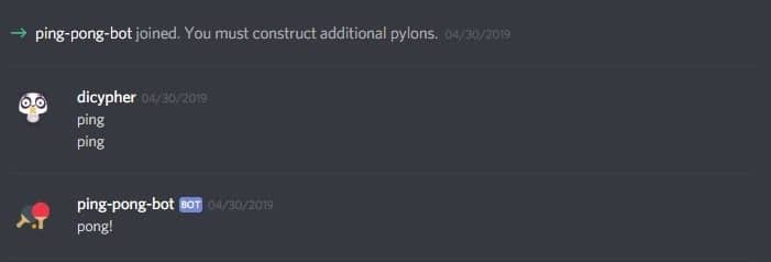 Discord Ping Pong Bot Live Example